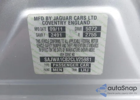 2012 Jaguar Xj z USA, uszkodzony, nr VIN SAJWA1CB2CLV25981